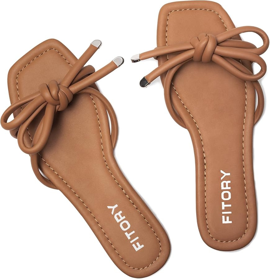 FITORY Women's Flat Sandals Square Open Toe Thong with Cute Knot for Summer Size 6-11 | Amazon (US)