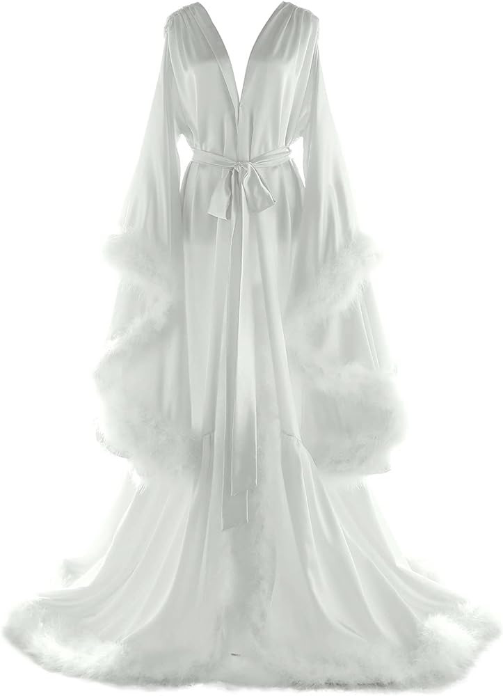 Women's Feather Bridal Robes Old Hollywood Maternity Photoshoot Nightgown Silk Bathrobe Long Ling... | Amazon (US)