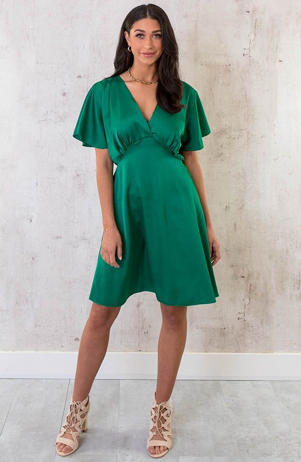Satijnen Jurk Met Volant Mouw Bright Green | Themusthaves.nl | The Musthaves (NL)