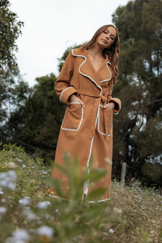 Brexley Contrast Hem Coat - Tan | Petal & Pup (US)