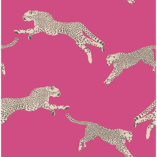 Pink Bubblegum Leaping Cheetah Peel and Stick Wallpaper Sample | The Home Depot