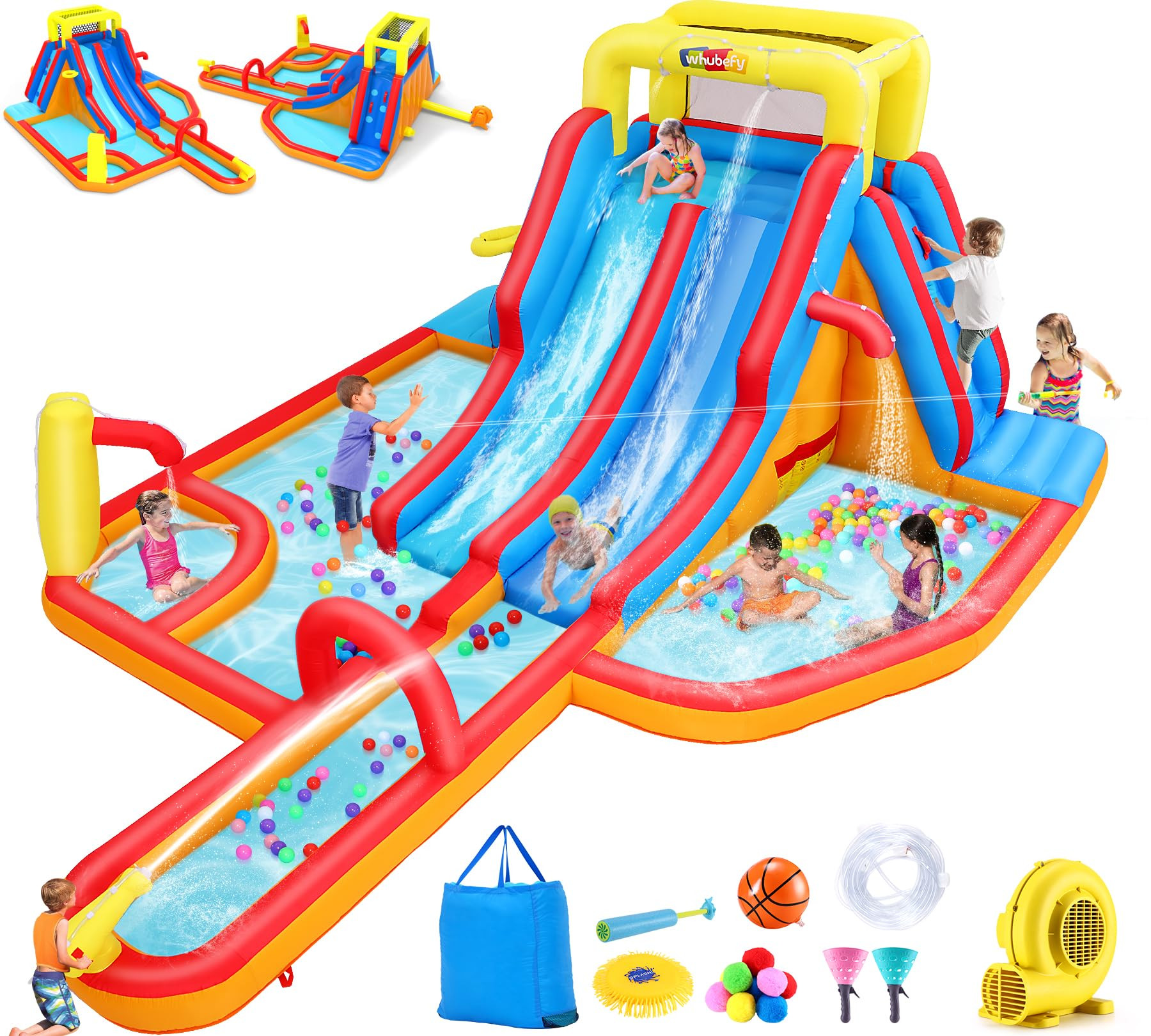 Whubefy 18x14FT Mega Inflatable Water Slide for Kids w/Extra Long Slide, 15-in-1 Wet or Dry Water... | Amazon (US)