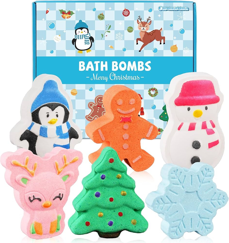 6 Pack Christmas Bath Bombs Gifts for Women, Xmas Tree Gingerbread Snowflake Bathbombs Set Bubble... | Amazon (US)