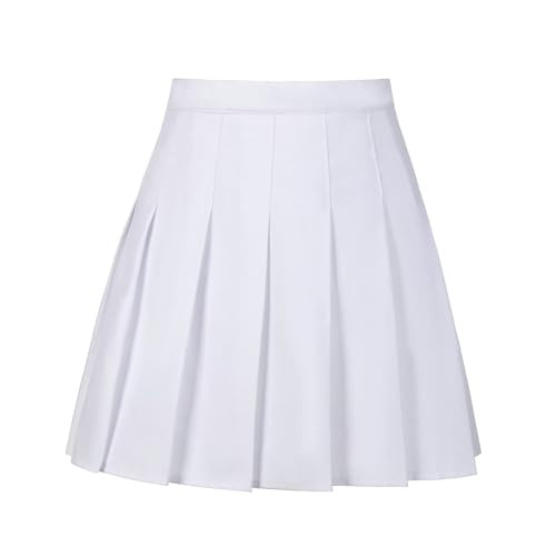 White Mini Pleated Skirt for Women Tennis Outfits Womens High Waisted Skirts Skorts with Shorts Cheer Dress Size L | Amazon (US)