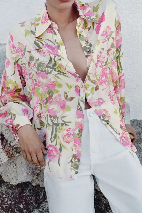 FLORAL PRINT SATIN EFFECT SHIRT | Zara US