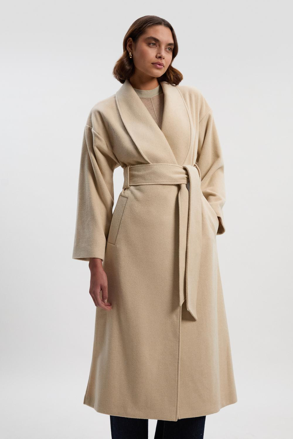 Brushed Wool  Belted Wrap Tailored Maxi Coat | Karen Millen US