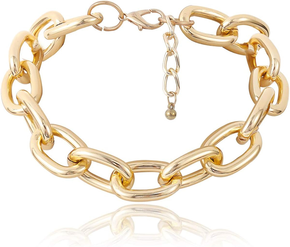 Salircon Cuban Chunky Chain Choker Necklace Punk Gold Tone Gorgeous Rhinestone Collar Necklace fo... | Amazon (US)