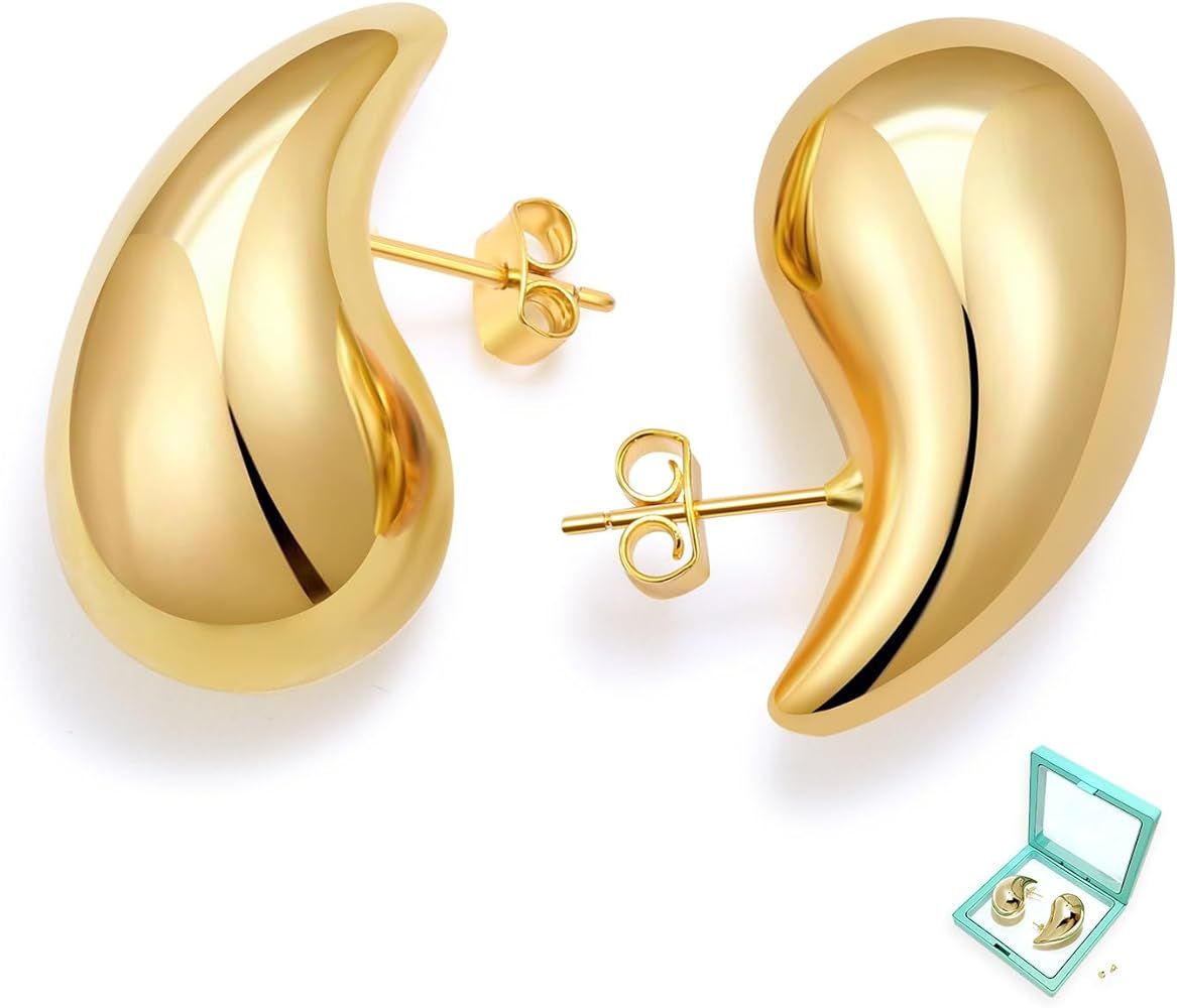 Qyalie Chunky Gold Hoop Earrings For Women Tear Drop Earrings Statement Trendy Big Thick Lightwei... | Amazon (US)