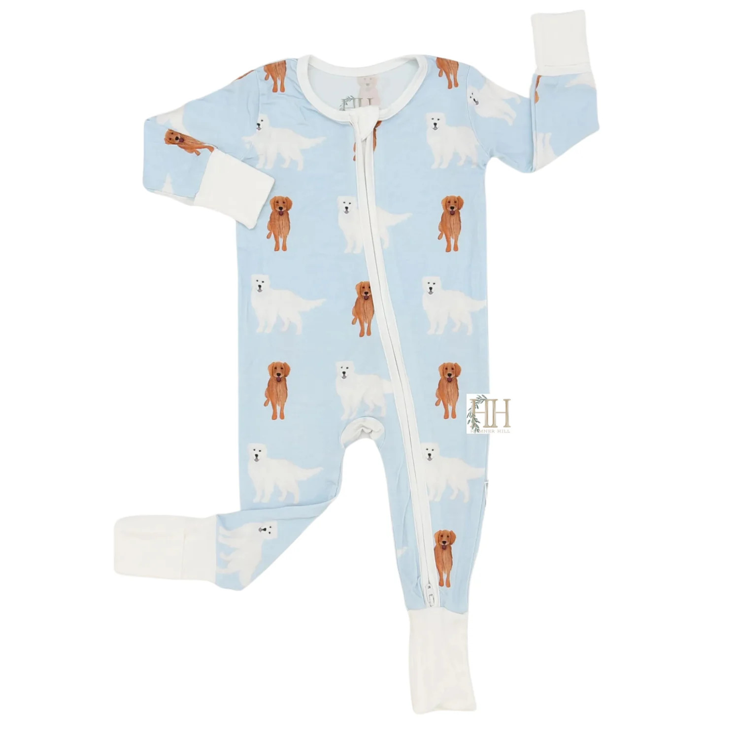 Boys Golden Retriever Double Zipper Romper | Hamner Hill