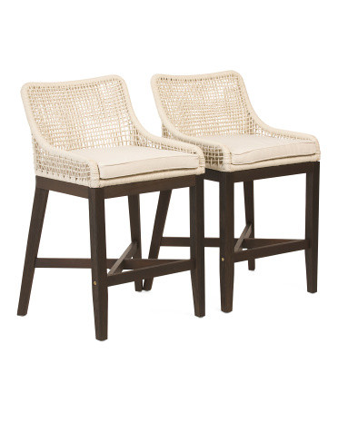 Set Of 2 Grid Weave Rope Counter Stools | TJ Maxx