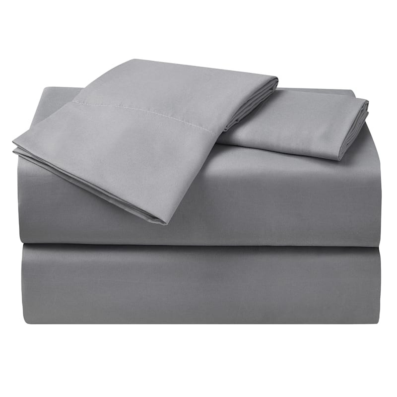 4-Piece Dark Grey Cooling Microfiber Sheet Set, King | At Home