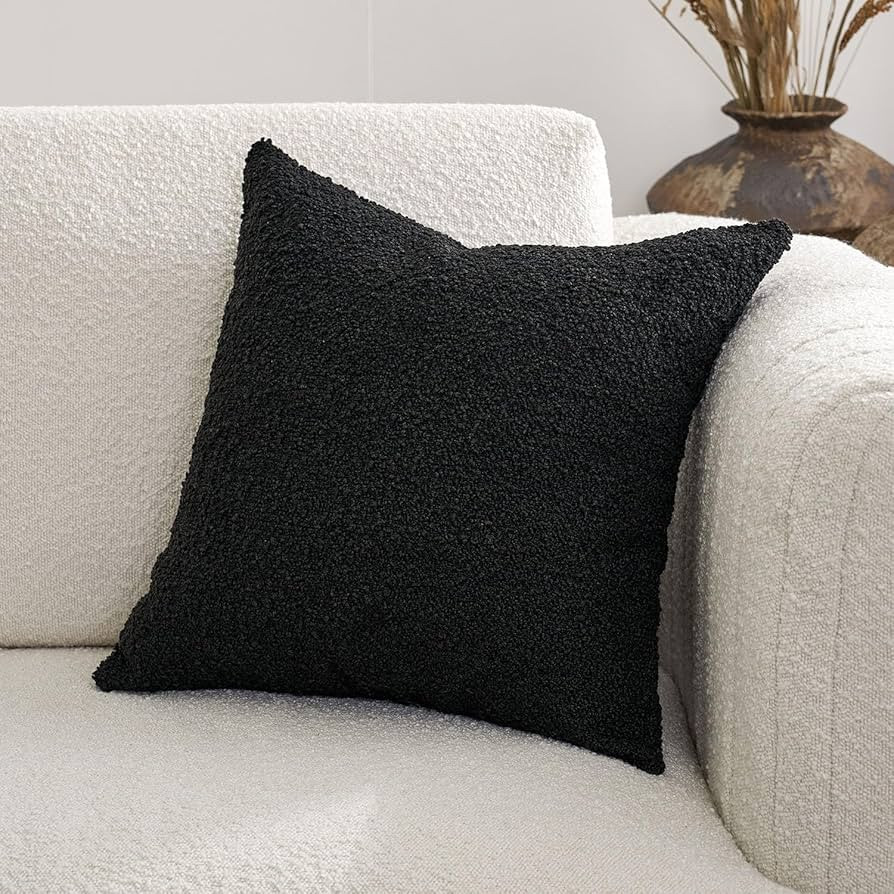 DOMVITUS Boucle Pillow Covers 18x18, Black Decorative Couch Pillows for Living Room, Throw Pillow... | Amazon (US)