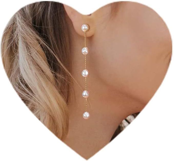 Long Tassel Pearl Dangle Earrings - Dangling Hanging Baroque AAA+ Freshwater Pearl Drop Dangle Ea... | Amazon (US)