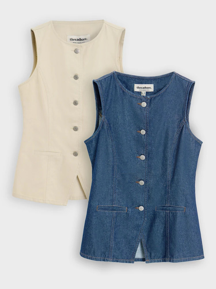 Threadbare Natural Denim Tie Back Waistcoats 2 Pack | Next US
