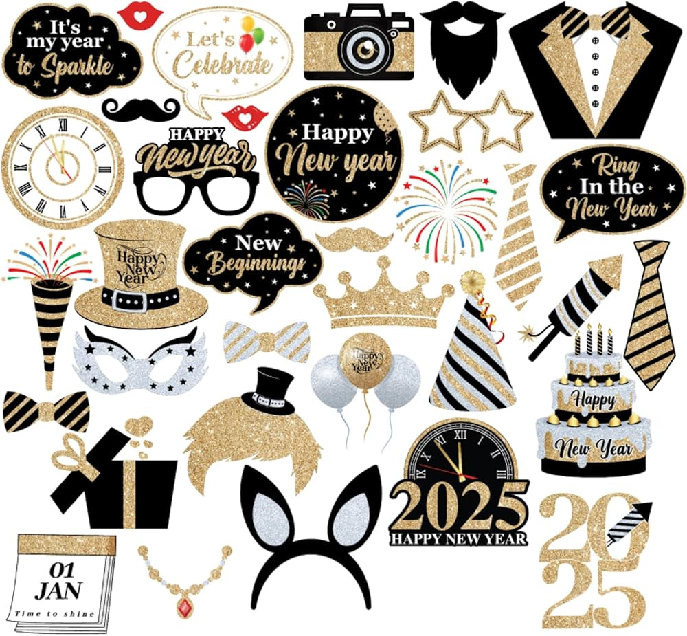 KatchOn, New Years Photo Booth Props 2025, Pack of 35 | Glitter New Years Eve Photo Booth Props 2... | Amazon (US)