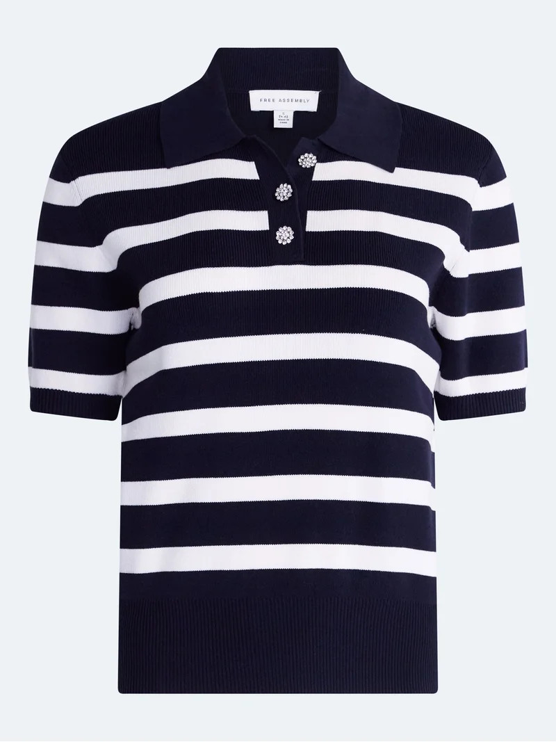 Free Assembly Women's and Women's Plus Polo Sweater with Short Sleeves, Lightweight, Sizes XS-4X | Walmart (US)