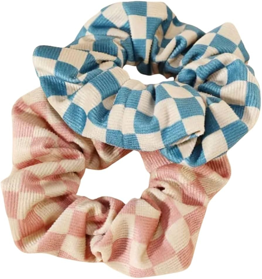 2 Pcs Checkered Plaid Hair Scrunchies, Soft Velvet Cotton Elastic Hair Ties, For All Hair Types, ... | Amazon (US)