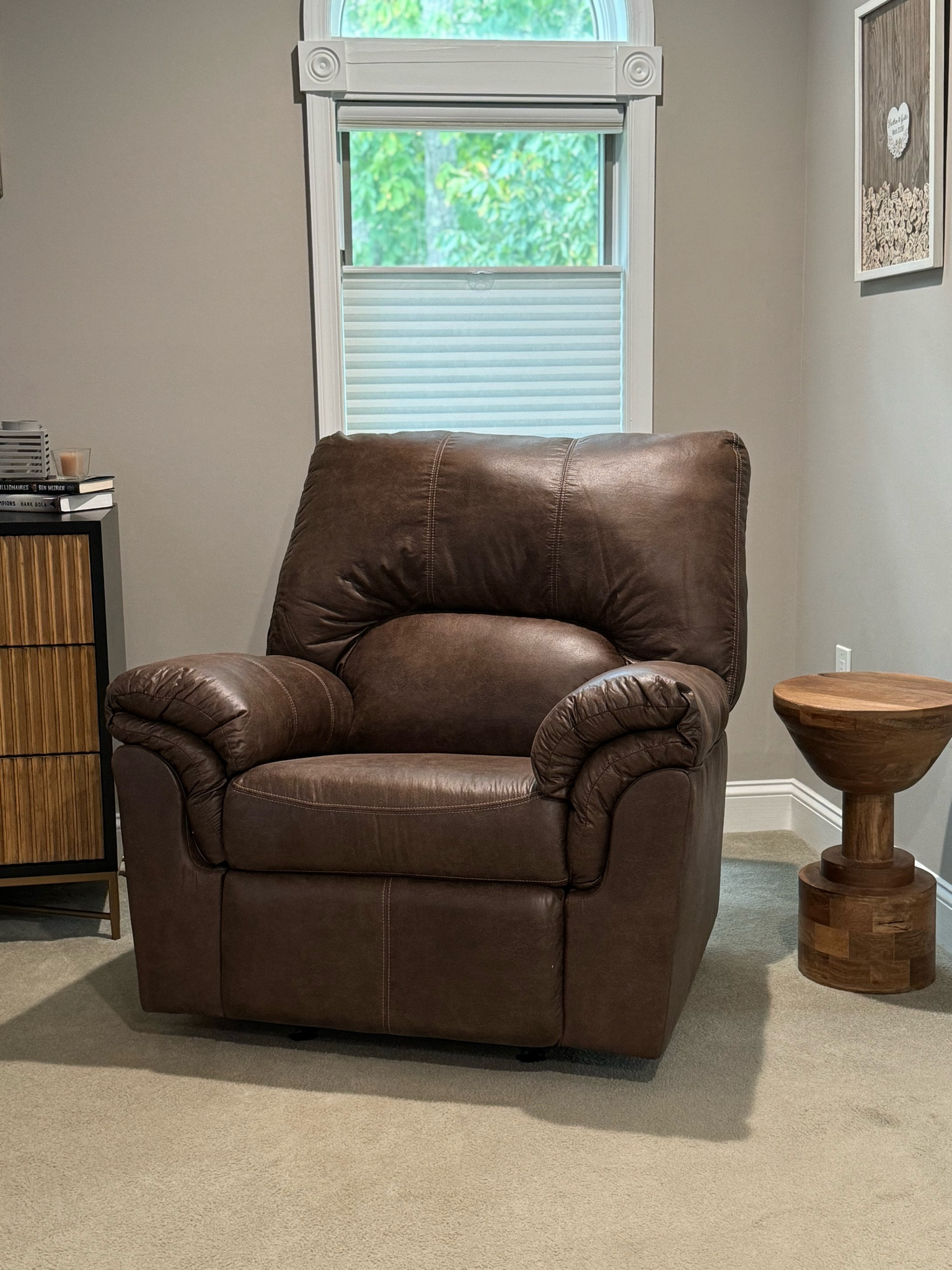 New bedroom chair! Leather chair, bedroom recliner, leather recliner, brown recliner, brown rocker, brown glider, brown leather rocker, bedroom design, bedroom furniture, living room furniture, living room chair, family room, home furniture, interior design, room design, interior designer, interior designing, interior decorating, room design, affordable furniture 

#LTKFamily #LTKStyleTip #LTKHome