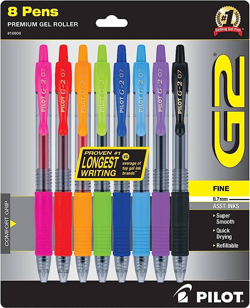 Pilot, G2 Premium Gel Roller Pens, Fine Point 0.7 mm, Assorted Colors, Pack of 8 | Amazon (US)
