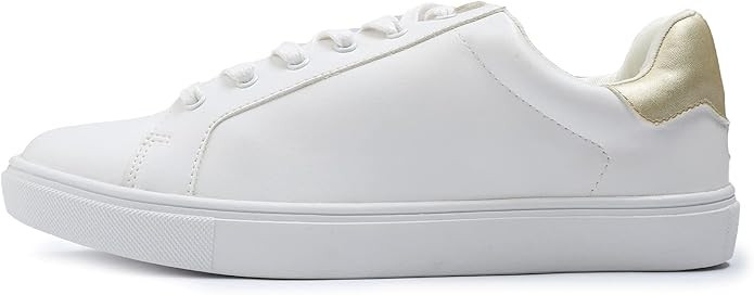 FEVERSOLE Women's Featured PU Leather Colorful Lace Up Sneaker White Gold Patch Size 7.5 M US | Amazon (US)