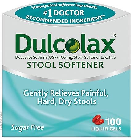 Dulcolax Gentle Relief Stool Softener Laxative, Docusate Sodium, 100mg Liquid Gel Tablets, 100 Co... | Amazon (US)