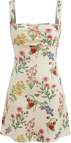 CIDER Women's Summer Floral Sun Dress Cute Square Neck Sleeveless Mini Dresses Trendy | Amazon (US)