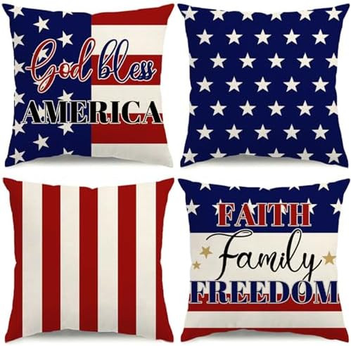 4th of July Pillow Covers 18x18 Stripes Independence Day Decorations God Bless America Flag Stars... | Amazon (US)