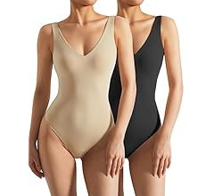 SUUKSESS Women 2 Piece Thong Bodysuit Sexy V Neck Backless Sleeveless Tank Tops | Amazon (US)