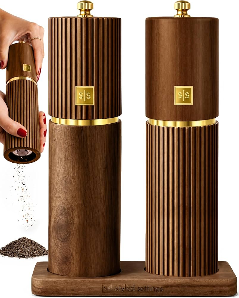 Wooden Salt and Pepper Grinder Set \u2013 Refillable Manual Salt and Pepper Mills with Adjustable... | Amazon (US)