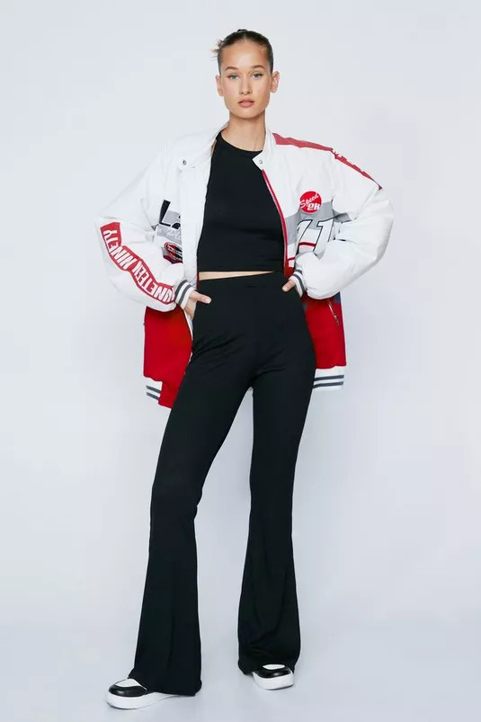 Recycled Ribbed Racerback Top And Flare Pants Set | Nasty Gal (US)