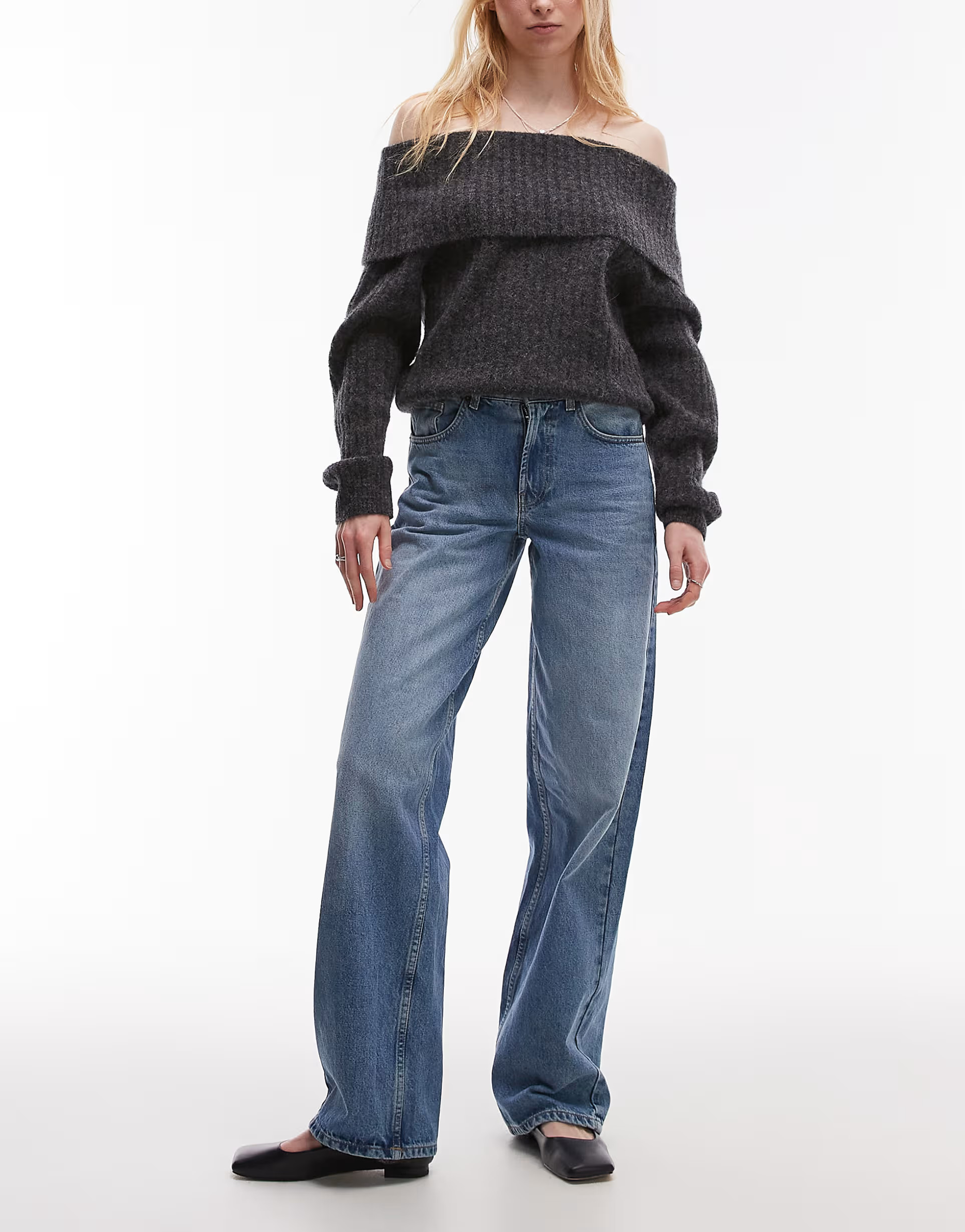 Topshop Tall cinch low rise relaxed jeans in mid blue | ASOS | ASOS (Global)