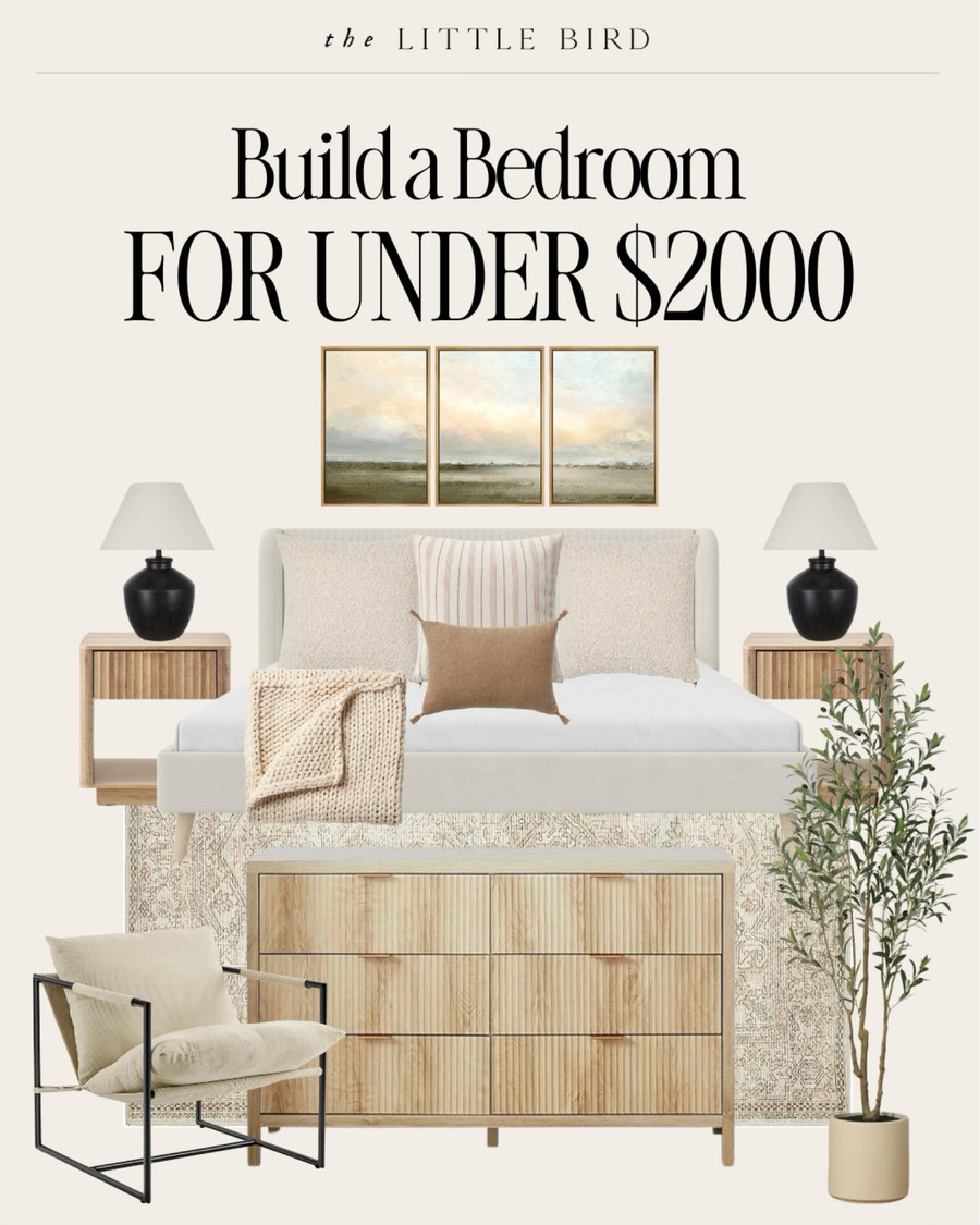 Neutral bedroom design for under $2000.