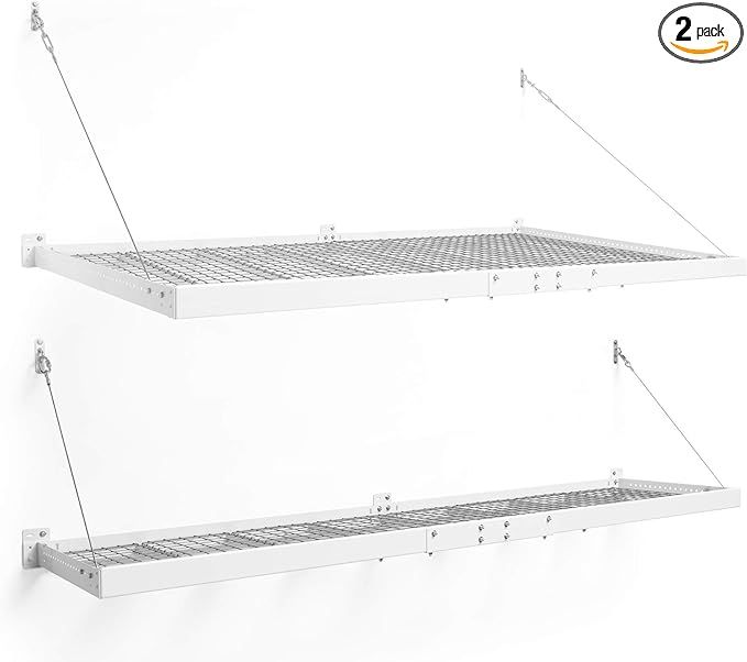 NewAge Products Pro Series White 4 ft. x 8 ft. & 2 ft. x 8 ft. Wall Mounted Steel Shelf, Garage O... | Amazon (US)