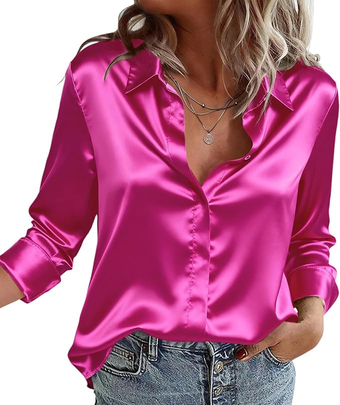 Zeagoo Satin Blouses for Women Casual Long Sleeve Button Down Silk Shirts Dressy Business Work Tu... | Amazon (US)