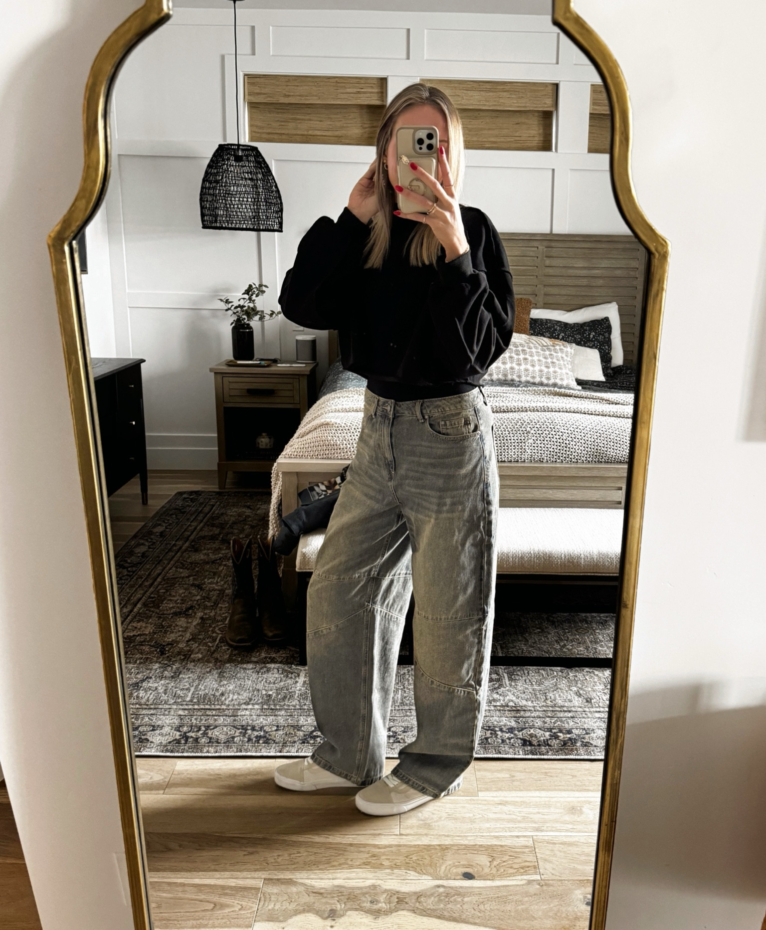The 90s baggy trend is here to stay. At least for me. 😅 These jeans run big, size down! Also the cropped sweatshirt is one of my favorite Amazon finds but it runs small. I'm wearing a large here. 🙃 Happy shopping! 🖤

#LTKStyleTip #LTKShoeCrush #LTKFindsUnder50