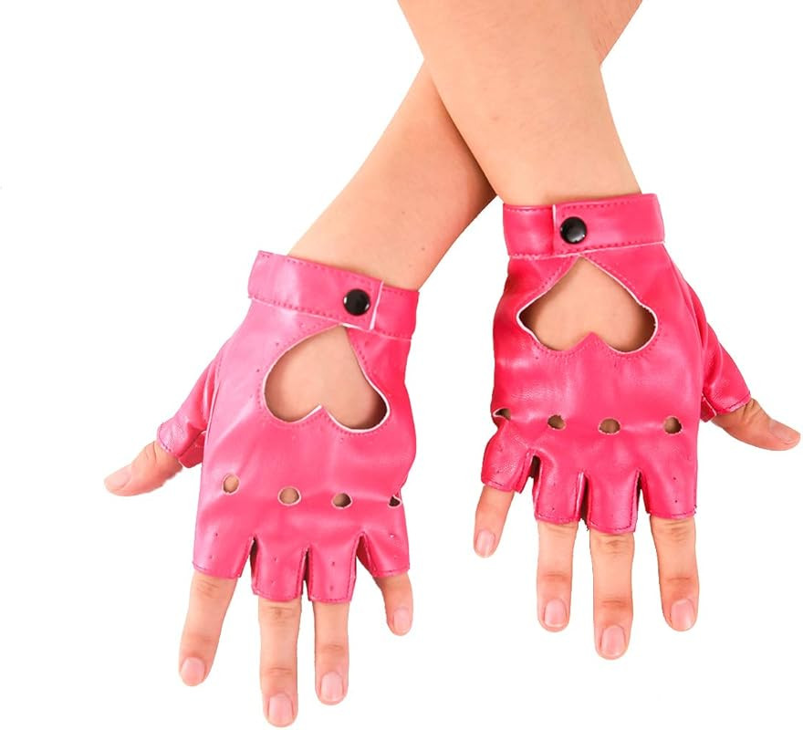 JISEN Women Heart Cutout Punk Half Finger PU Leather Performance Gloves | Amazon (US)