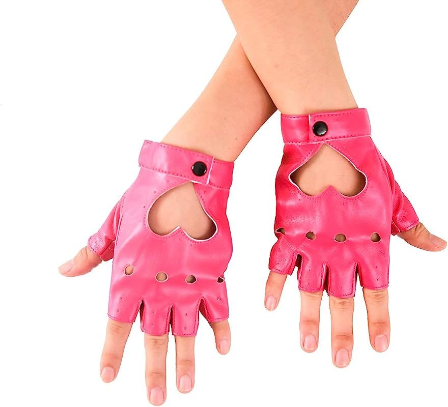 JISEN Women Heart Cutout Punk Half Finger PU Leather Performance Gloves | Amazon (US)