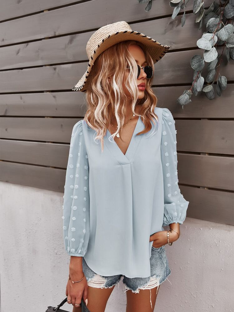 Swiss Dot Curved Hem Blouse | SHEIN