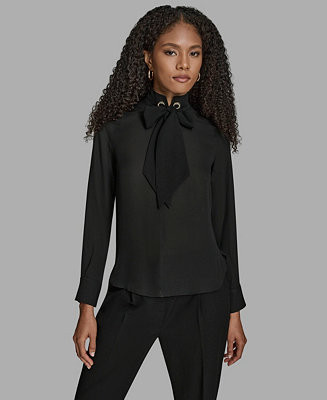 Women's Long Sleeve Tie Neck Blouse | Macy's