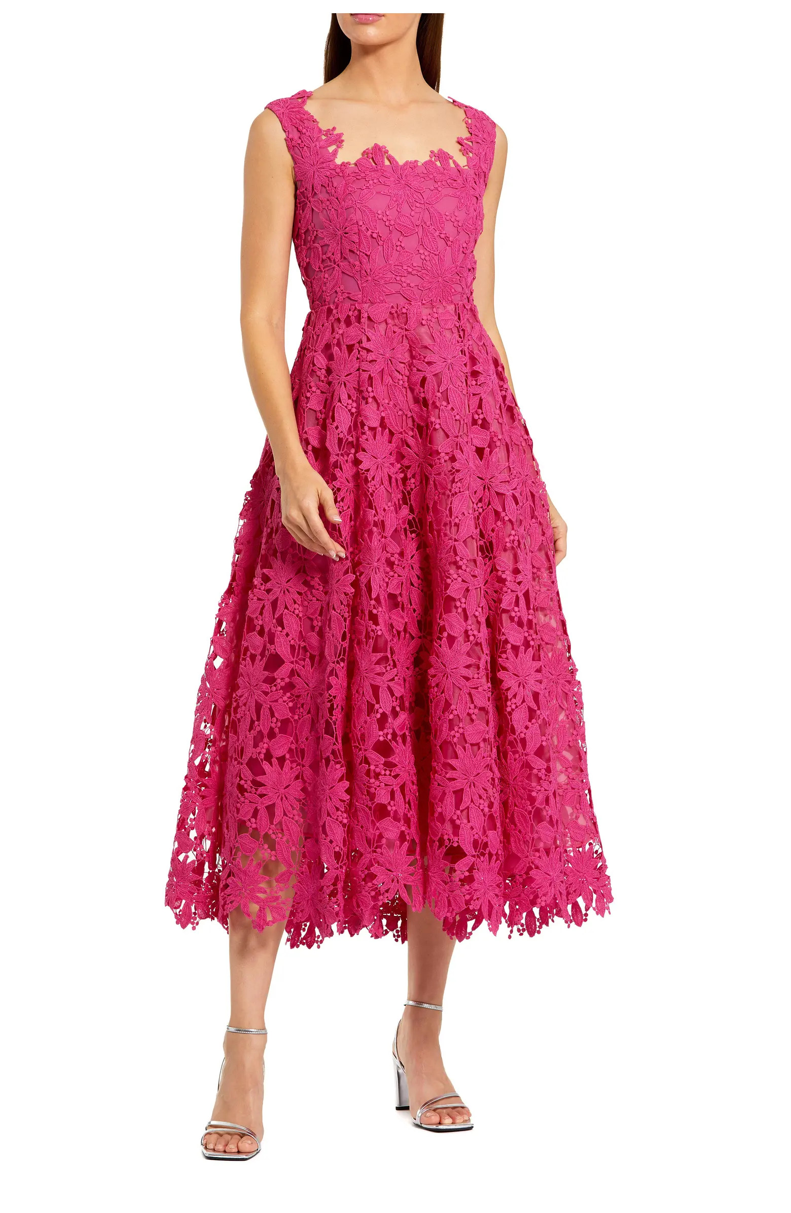 Sleeveless Square Neck Lace A-Line Midi Dress | Nordstrom