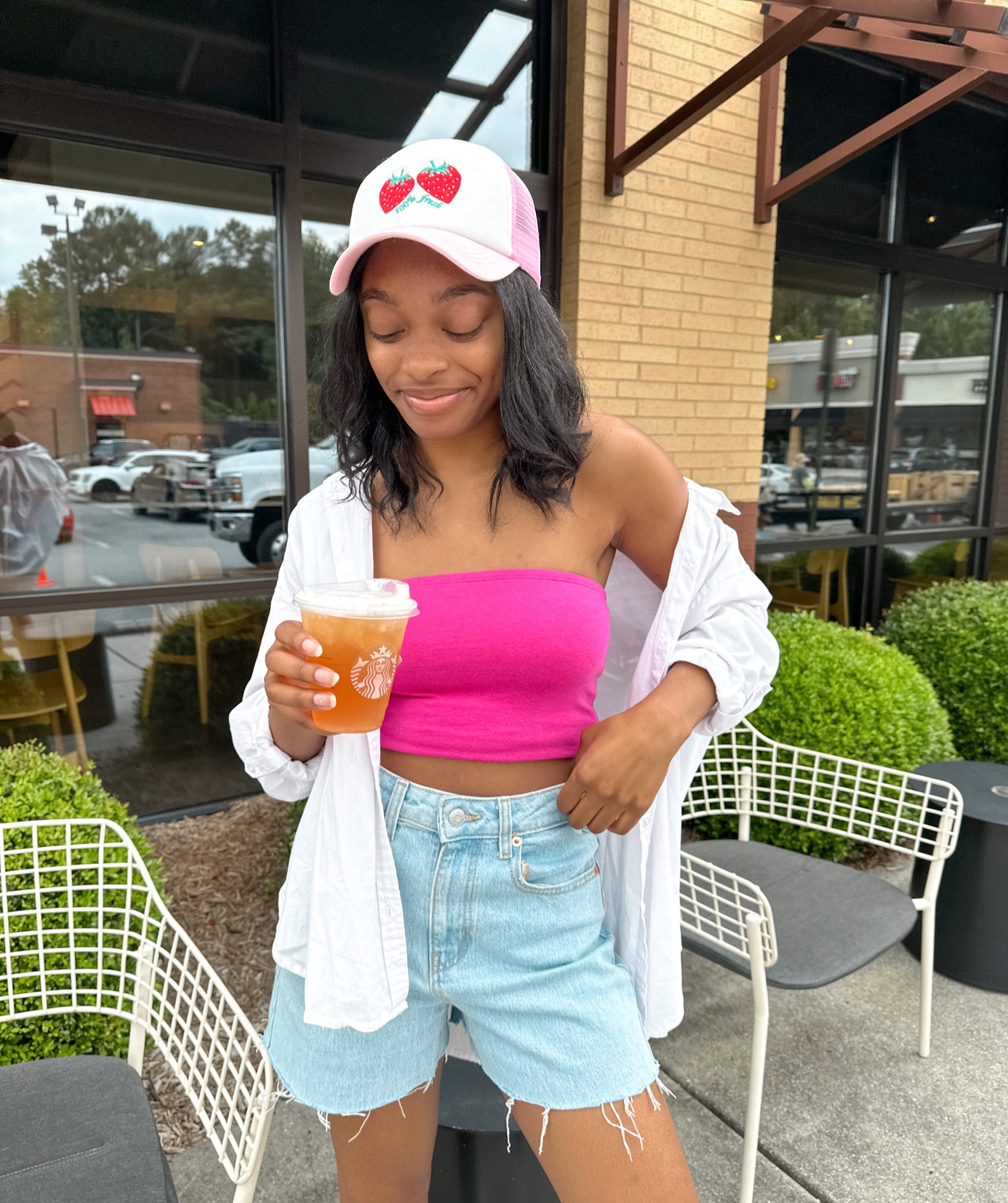 summer outfit inspo, Abercrombie shorts, summer aesthetic, cute summer top, tube top, trucker hat, strawberry 

#LTKstyletip #LTKfit #LTKSeasonal