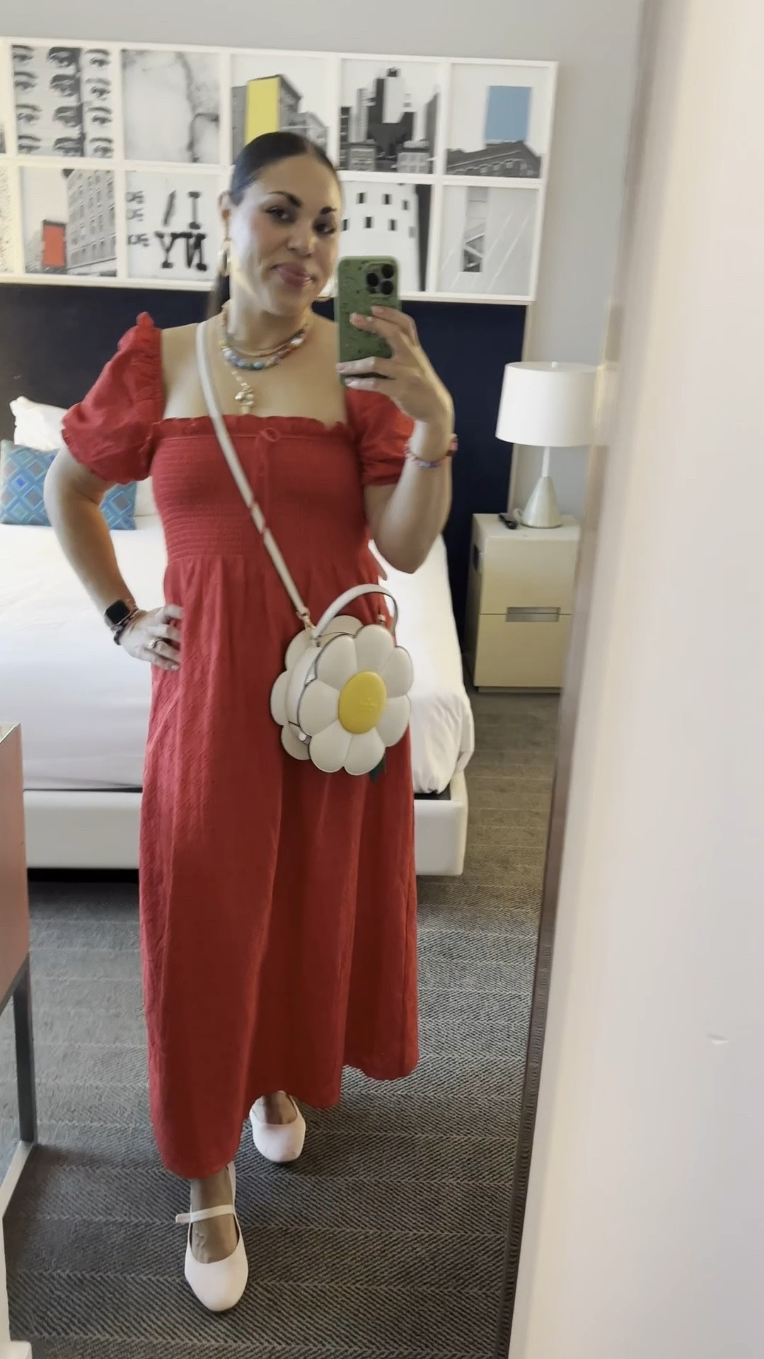NYC outfit day 2! I absolutely love this read eyelet daisy Scarlett dress from Hill House. 

This fits like most of the recent Scarlett’s, so size down 1 from your normal street size. I’m a 10/12 and wearing a S! If i wanted a more flowy skirt, a M would also fit. 

The layered colorful necklace stack and the pink ballet Rothy’s tied this all together. Such a fun outfit for a Gen Z conference! 

#LTKMidsize #LTKSummerEdit #LTKStyleTip