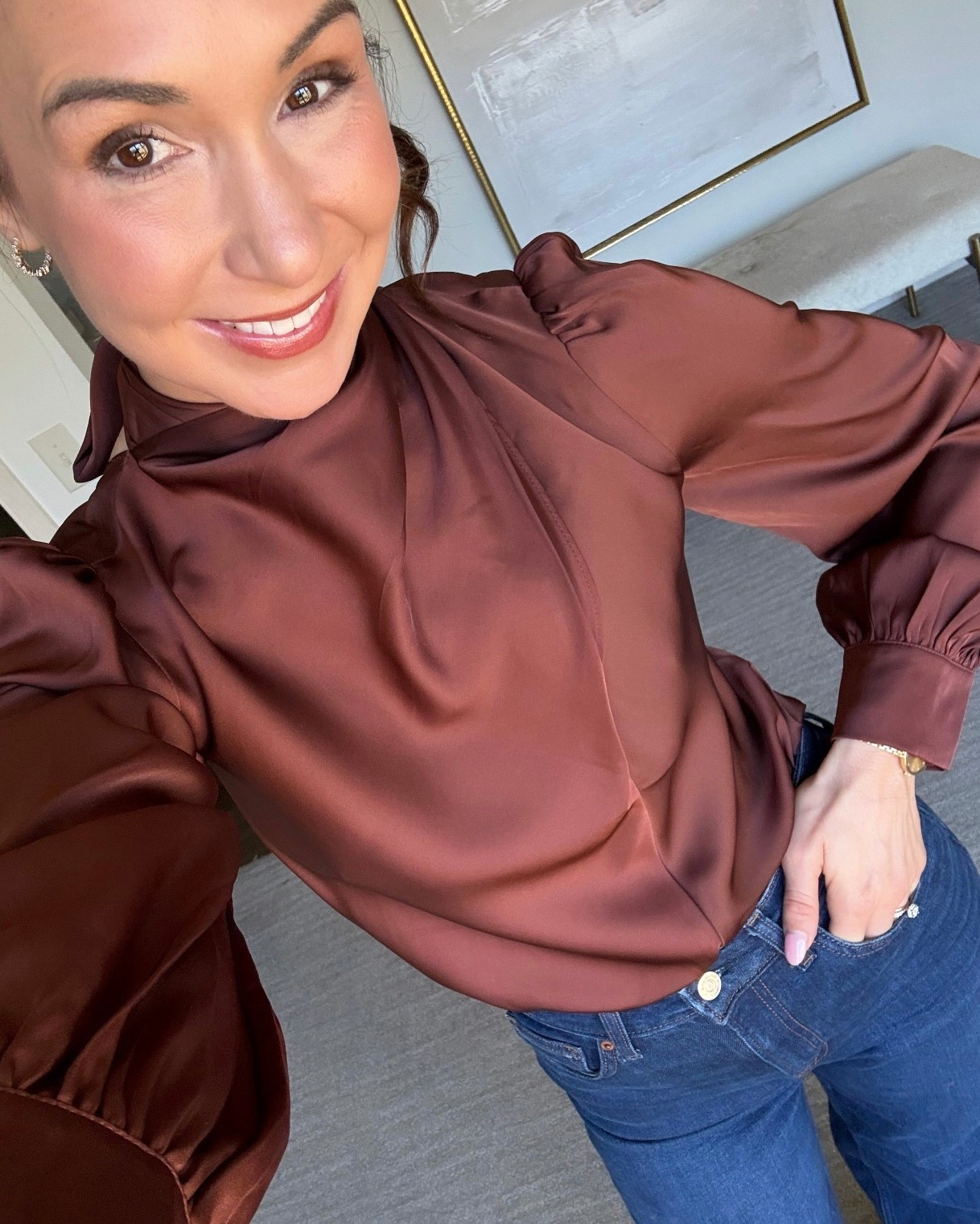 Have you ever seen a prettier brown top? 
The answer is NO. 


#LTKOver40 #LTKFindsUnder100 #LTKootd