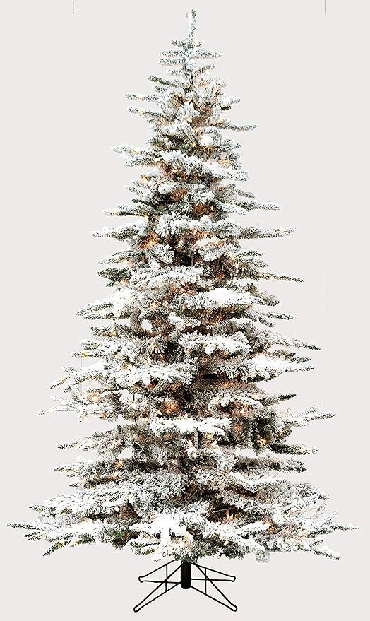 9.0' Flocked Bavarian Pine, Pre-Lit Artificial White Christmas Tree, 800 Clear Lights Stay on if ... | Amazon (US)