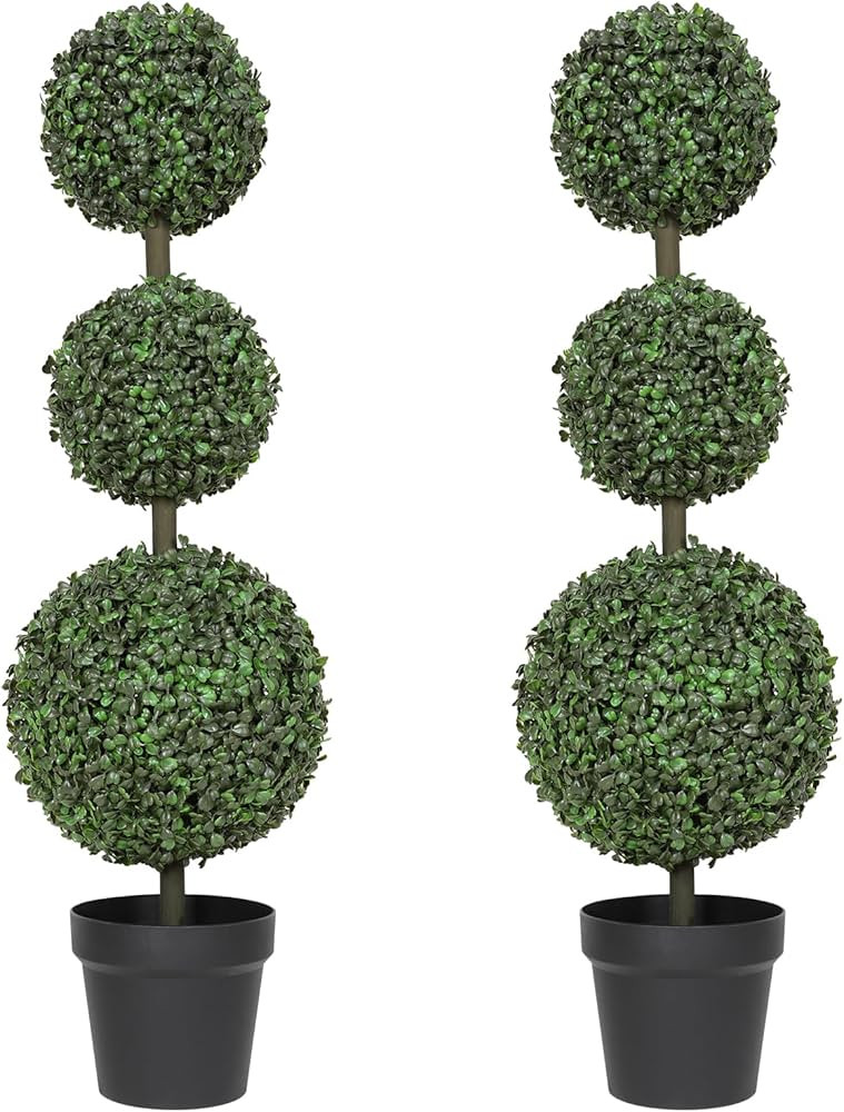Luyue 2 Pack Artificial Boxwood Ball 3FT Fake Boxwood Topiary Tree Set of 2 Faux 3 Balls Tree Top... | Amazon (US)
