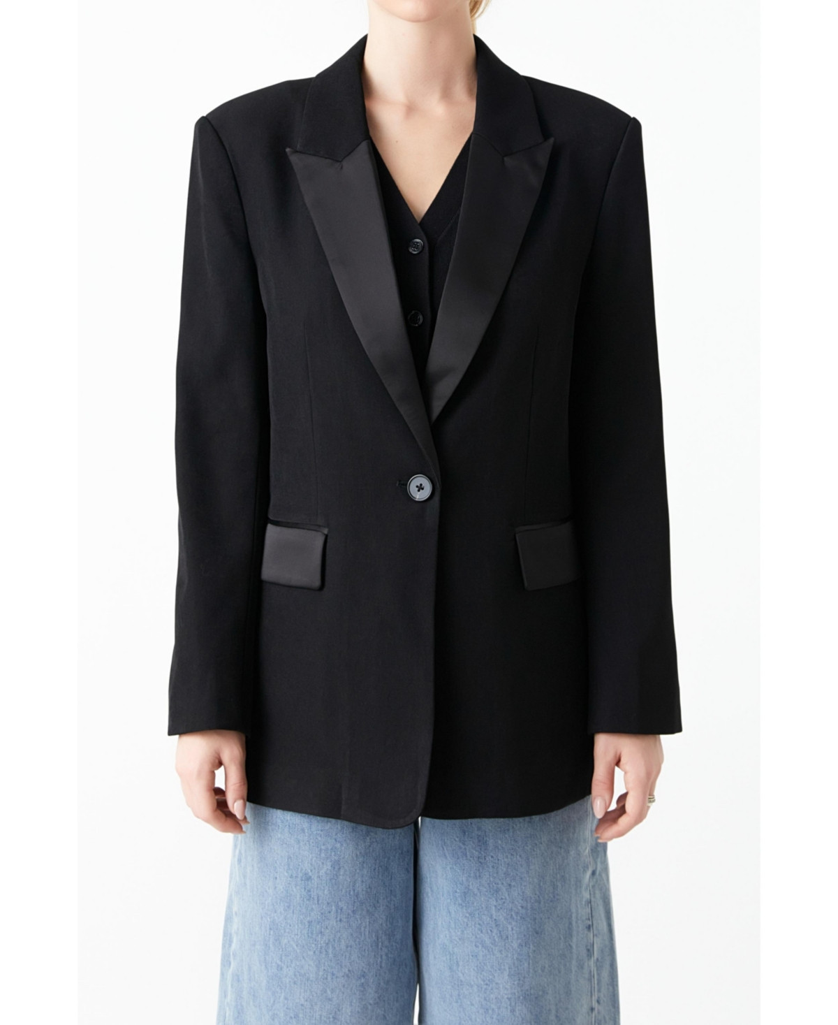 Grey Lab Women's Tuxedo Oversized Jacket - Black | Macy's