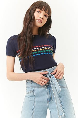 Multicolor Hearts Sweater-Knit Top | Forever 21 (US)