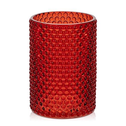 Red Vase Glass Cylinder Vase, 5.5" H x 8" W Flower Vases Decorative Modern Wide Mouth Vase Bubble Glass Vases for Centerpieces Mantel Shelf Table Home Decor | Amazon (US)