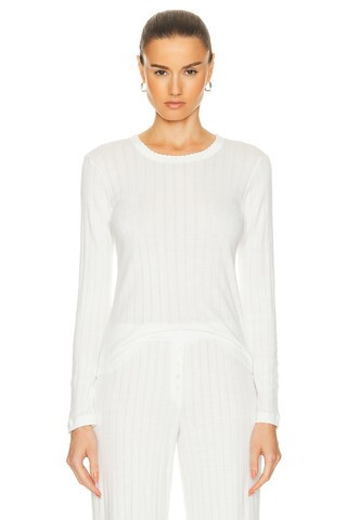 LESET Pointelle Slim Fit Long Sleeve Top in White | FWRD 