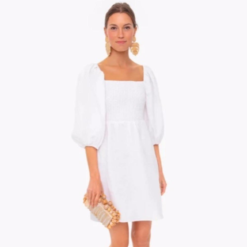 TUCKERNUCK Annie Smocked Balloon Sleeve Linen Dress Small | Poshmark